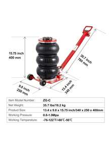 Air Jack  3 Ton 6600 Lbs Triple Bag Air Jack  Airbag Jack With Six Steel Pipes  Lift Up To 17.7   3-5 S Fast Lifting Pneumatic Jack  With Adjustable Long Handle For Cars  Garages  Repair (Red) - 紅色 - 查看 7