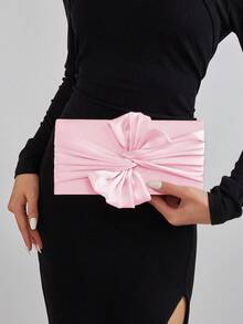 REMANLAND Women's Butterfly Decor Evening Clutch, Women's Butterfly Handbag, Satin Handbag, Wedding Party Bag, Creative Gift - Baby Pink - View 2