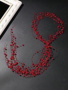 1 peça de acessório de cabelo de noiva elegante com miçangas vermelhas - 63431 Vermelho - Ver 2