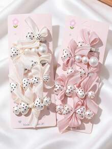 5pcs Elegant Pearl Bow Hair Clips, Cute Light Blue Bangs Clips, Fashionable Bangs Clips And Broken Hair Clips (Random Style)