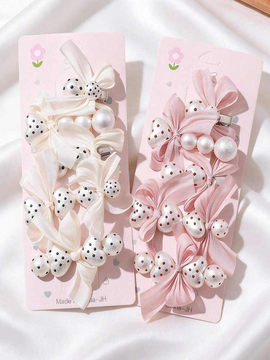 5pcs Elegant Pearl Bow Hair Clips, Cute Light Blue Bangs Clips, Fashionable Bangs Clips And Broken Hair Clips (Random Style)