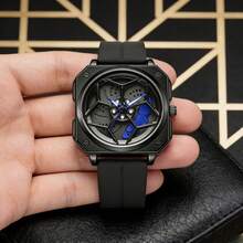 1PC 原装旋转男士手表，黑色时尚硅胶表带，运动男士腕表，3巴石英机芯，顶级男士手表 - 均碼 - 查看 7