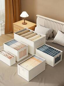Large Capacity Storage Basket, Portable Wardrobe Storage Organizer Bag, Foldable Wardrobe With Window Storage Box, Durable Storage Container With Lid, Suitable For Blankets, Clothes, Bedding, Space Saving Storage Container, Sturdy, Travel Pouch, Wardrobe Organizer, Room Decor, Dorm Essential - Multicolor - View 6