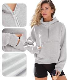 3 Pack Women's Half-Zip Hoodie Casual Fleece Pullover With Pockets Oversized Fall Workout Sweatshirt - 咖啡色/灰色/灰色 - 查看 5