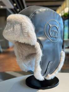 1pc Women's PU Leather & Plush Thickened Ear Protection Trapper Hat, Fashion Casual Versatile Suitable For Daily Wear And Autumn/Winter Warmth