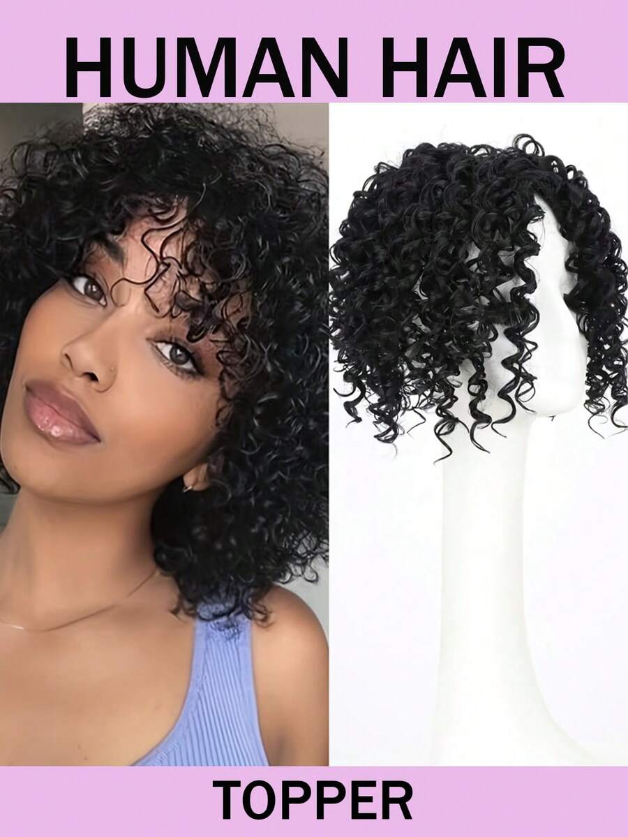 Short Natural Water Wave Human Hair Toppers Clip In Human Hair Wiglets Toppers Hairpiece For Men And Women With Thinning Hair Instant Volume And Style - 彩色 - 查看 1