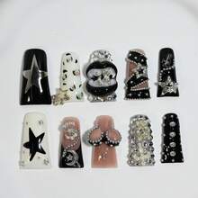 10Pcs Premium Handmade Long Duck Bill 3D Dollar Sign Star-Moon Bag Embellishments Black White Nude Pink Rhinestone Rivet Edgy High-Street Style Reusable Gift For Trendsetters Summer Easter - 彩色 - 查看 13