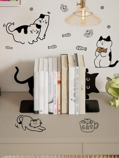 1 bokhylleset för skrivbordet - Stapelbar bok- och kattformad dekor, platsbesparande skrivbordsorganisatör, perfekt för studenter, hemmakontor och studierum, modern estetisk och hållbar konstruktion, bokhylledekoration, arbetsyteorganisation, kreativ förvaringshylla.