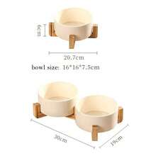 Ceramic Dog/Cat Bowl With Wooden Stand, Non-Slip Heavy Duty Pet Food & Water Bowl Set For Cats And Small Dogs - 550-980ml - View 5