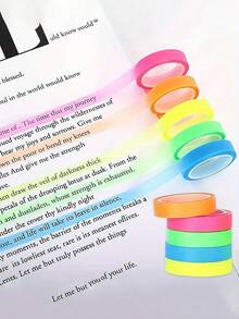 Macaroon/Fluorescent Tape Handbook Decorative Tape Tearable Transparent Color Label Tape School Supplies Waterproof And Oil-Proof Does Not Block The Key But Very Eye-Catching And Easy To Use Tape Handbook DIY Decorative Stickers. - Multicolor - View 4