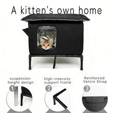 户外防风防雨猫屋，带隔热垫，适合室内外猫咪，四季皆宜，流浪猫庇护所，易于组装 - 49x43x54cm - 查看 7