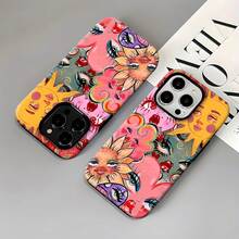 Estuche para teléfono con patrón de cara colorida Compatible con estuches para teléfonos   17  16 Pro Max  15 Pro Max  13 y  12 Material dos en uno resistente al agua, a prueba de caídas y rayones, una excelente opción para familiares, amigos, seres queridos, novios/novias y regalos de Año Nuevo - Blanco - Ver 4