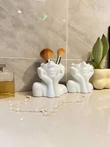 1pc White Floral Desk Organizer, Multifunctional Pen Holder & Makeup Storage Box, Suitable For Office, Home, Living Room, Vanity, Desk, Bathroom, Ideal Gift For Family, Colleagues, Lovers, Valentine's Day, Vase, Desktop Storage, Office Desk Accessory, Office Decor, Room Decor - Multicolor - View 8