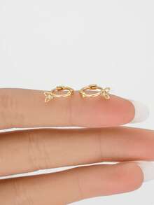 IN Z 1 đôi bông tai hình bướm bằng bạc sterling 925 đính đá Cubic Zirconia, thiết kế tối giản, phù hợp cho các bạn gái và phụ nữ đeo hàng ngày và dự tiệc. - Bông tai hình bướm đính kim cương đơn - Xem 4