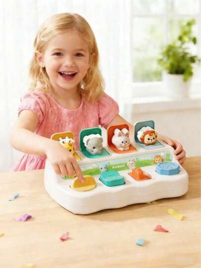 1pc Montessori Interactive Pop-Up Switch Box, Button Logic Mechanism Thinking Toy, Cause And Effect Pop-Up Toy, Early Education Surprise Learning Box, Improve Hands-On Ability, Logical Thinking Memory, Children's Fun Animal Press-Out Box, Hide And Seek Switch Toy, Suitable For 18+ Months Infants, Baby Toy, Christmas/Easter/Halloween/Thanksgiving/Birthday/New Year/Ramadan/Eid Al-Adha Gift (Button Color Random)