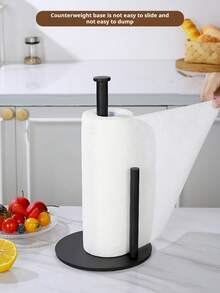 1 Pc Stainless Steel Gold, Black, And Silver Tabletop Paper Towel Holders, Kitchen Roll Holders, Plastic Wrap Storage Racks, Punch-Free Kitchen Double-Bar Shelving, And Vertical Hand Towel Racks - Multicolor - View 5