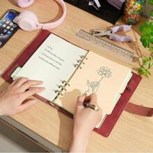 Cuaderno de cuero con papel punteado recargable - Diario espiral de cuero con bolsillos organizadores internos para hombres y mujeres (Rojo vino, A5) - FWineredss - Ver 5