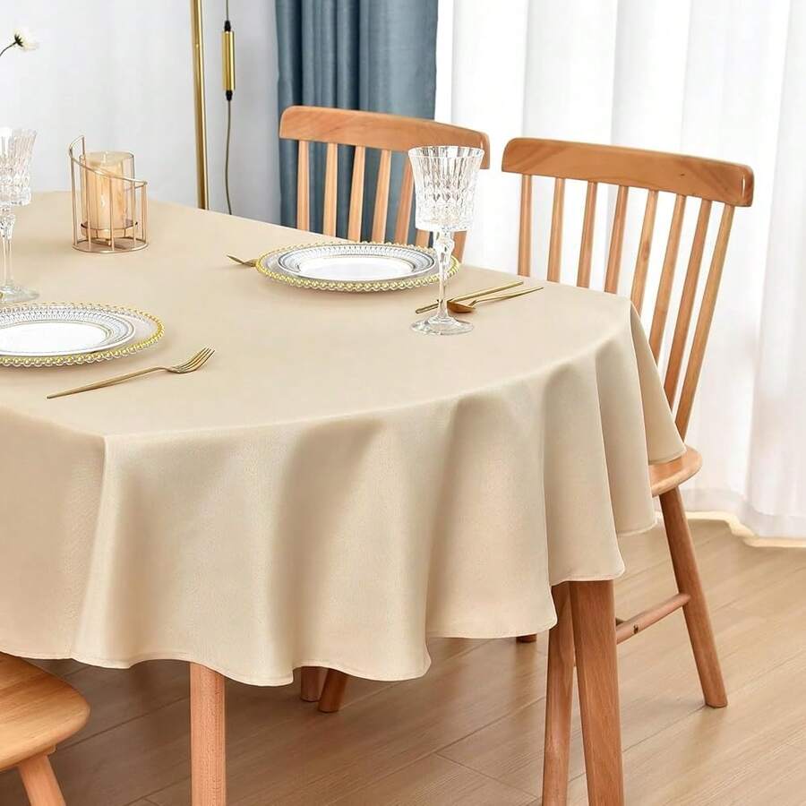 [Free Shipping]Oval Tablecloth 52x70 Inch Polyester Fabric Table Cloth Solid Beige Heavy Duty Table Cover Washable For Dinning Home Party - Beige70inchx52inchOval - View 1