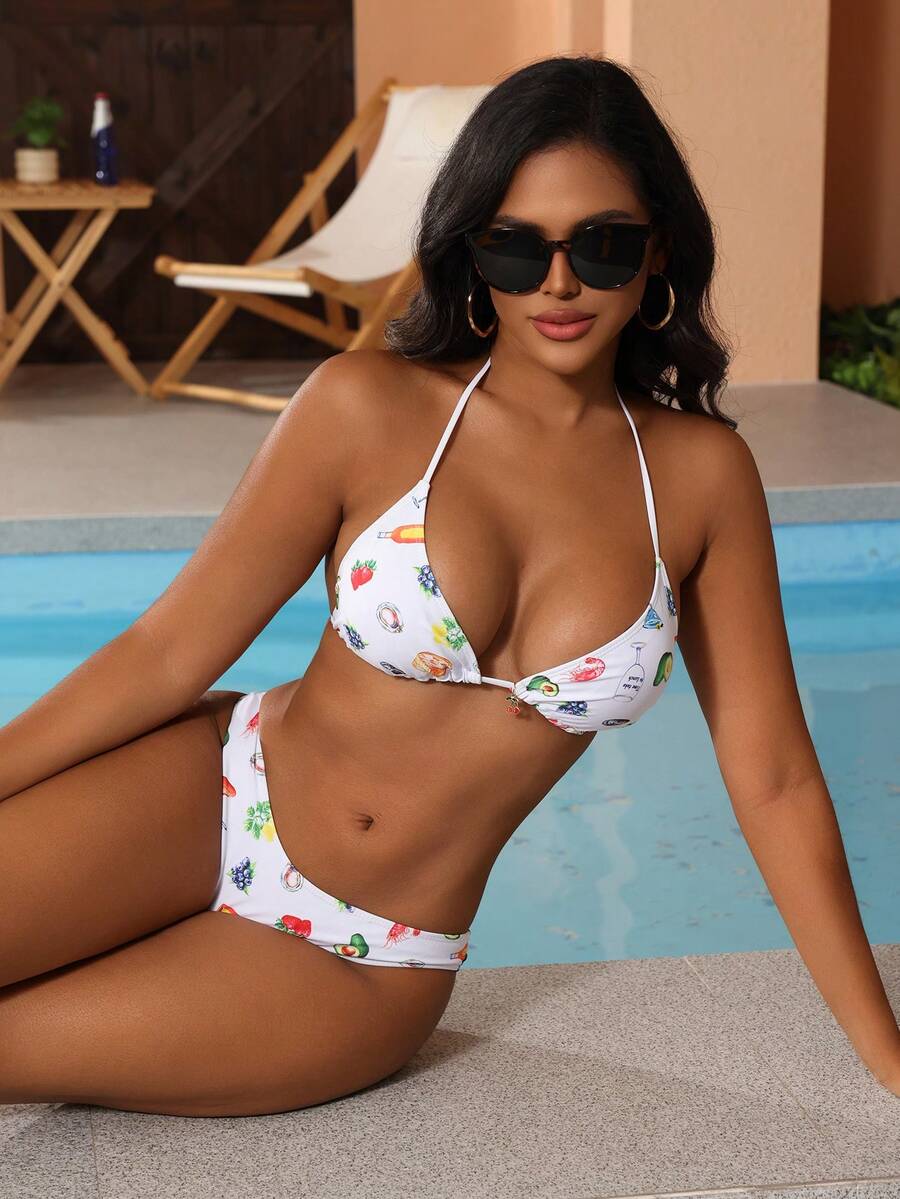 全新全印花比基尼套装，度假和夏日海滩的理想选择 - 白色 - 查看 1