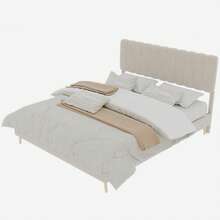Modern Minimalist Upholstered Bed With Plush Headboard, 160x200 Cm, Beige, Multifunctional Bedroom Furniture, Low Slatted Base Without Storage (Without Gas Spring), Mattress Not Included. - Beige + Fabric + Metal + Memory Foam - View 9