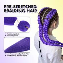 长款紫色编织假发,预拉伸合成编织假发接发,适合编发、舞台派对、万圣节服装、角色扮演和圣诞节 - 彩色 - 查看 5