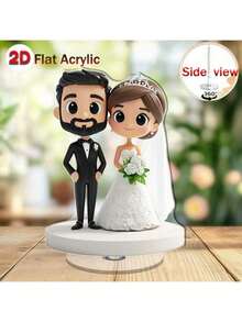 Decoração de casamento giratória plana 2D para casal, expositor de mesa giratório plano 2D de noivos com base branca, alternativa transparente em acrílico para topo de bolo de casamento, ideal para aniversários. - Multicolorido - Ver 7