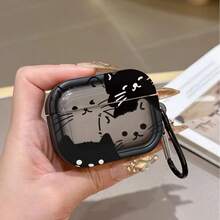 Cute Cat Head Protective Case Compatible With Apple Wireless Earphone Case, Anti-Scratch And Anti-Drop - Transparent Black - View 8