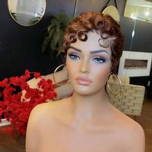 Pixie Cut Wigs Brazilian Curly Pixie Cut Wig Human Hair Short Layered Wigs Brown Color Lace Front Human Hair Wig For Daily Use Chocolate Brown Hair - S4 - View 3