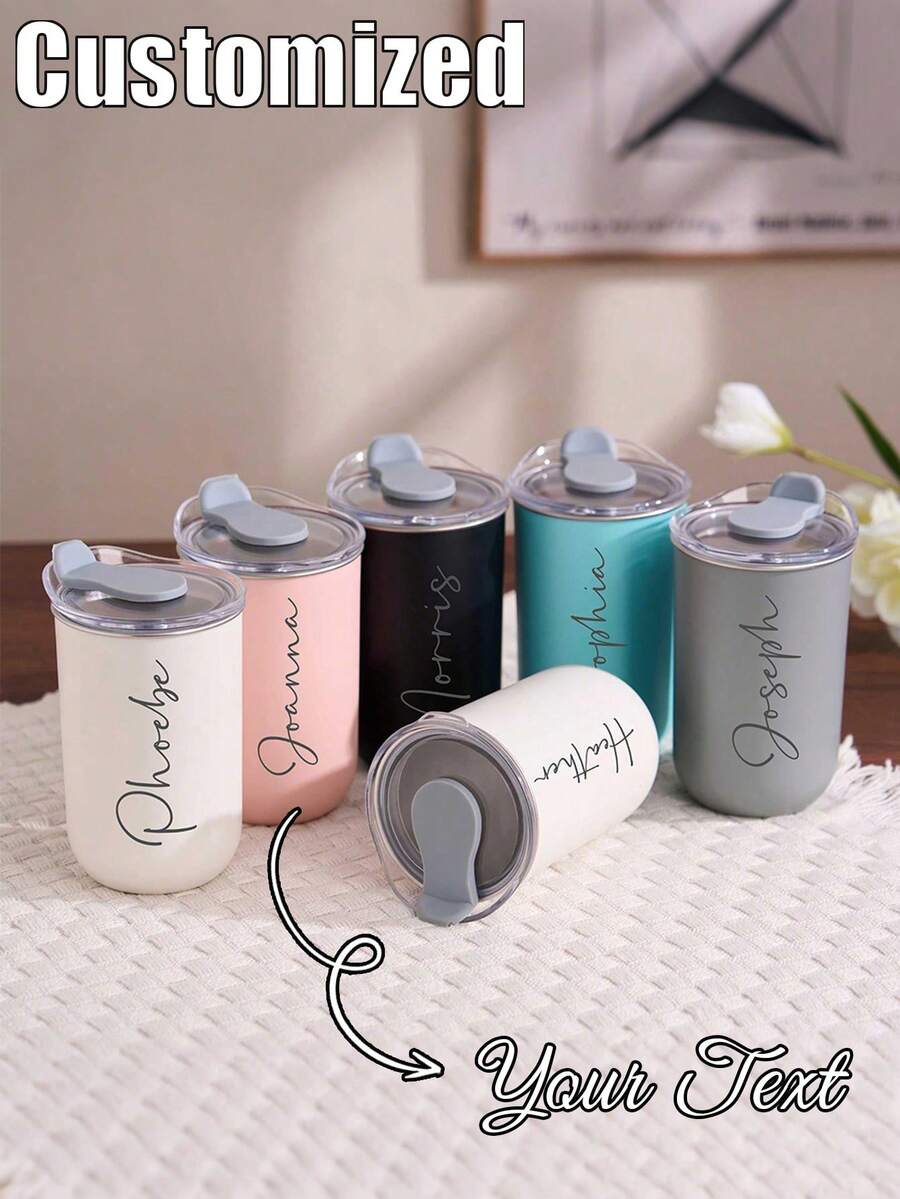 1pc Customized Stainless Steel Travel Mug - Double Wall Insulated Coffee Cup, Customizable Name, Cold Drink Cup | Elegant Matte Finish | Double Wall Insulation, Coffee Cup, Reusable, Multipurpose, Decorative, Fashionable, Refined, High Quality, Customizable, Personalized, Unique, Ideal Gift For Him, Ideal Gift For Her, Boyfriend, Girlfriend, Dad, Mom, Family, Friends, Students, Office Workers, Office, Tea Room, School, Home