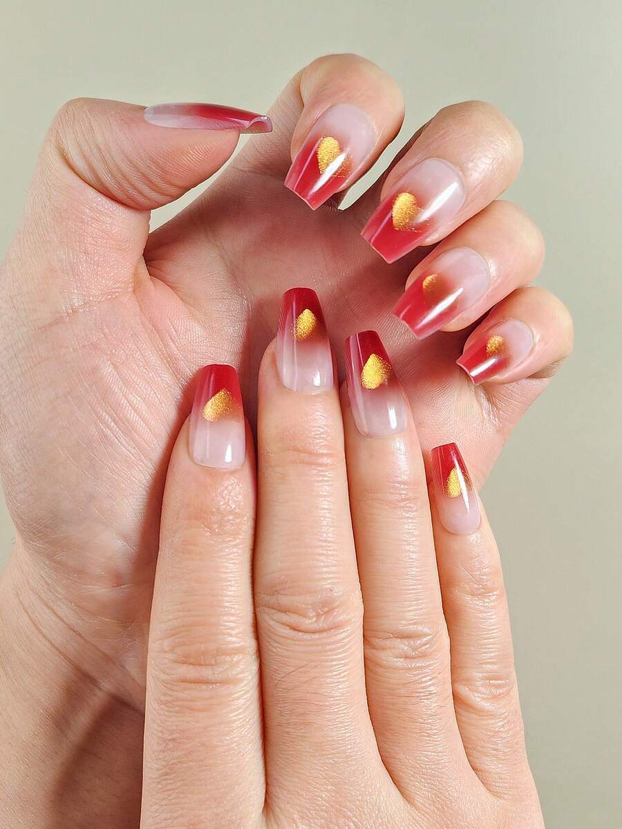 30 piezas Juego de uñas postizas en forma de ballet cortas, con efecto degradado de ojo de gato, de alta gama y cobertura total, adecuadas para el Día de San Valentín. Incluye un trozo de pegamento de gelatina y una lima de uñas, apropiadas para uso diario, fiestas, baile y como regalo. - Multicolor - Ver 1