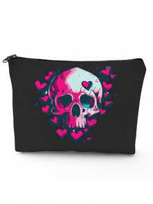Quà tặng Ngày Valentine, Túi đựng đồ vệ sinh cá nhân nữ họa tiết đầu lâu + trái tim hồng, thích hợp cho các bữa tiệc và sự kiện, mang đến sự thanh lịch và tình yêu trong túi của bạn. Cũng có thể được sử dụng như một túi trang điểm Halloween sành điệu. Chiếc túi này có thể đựng hộ chiếu, điện thoại, mỹ phẩm và nhiều thứ khác, đảm bảo sự ngăn nắp khi đi du lịch và sử dụng hàng ngày. - màu đen - Xem 12