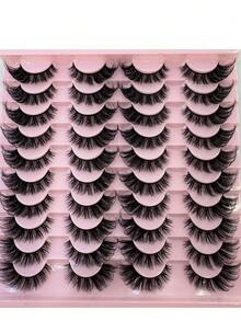 HBZGTLAD 20 Pairs Soft Mink Eyelashes 3D Curl Winged End Eye Elongated Fake Lashes Thick Handmade Natural False Eyelash Messy Cross Lash Wholesale - 濃密款 - 查看 6