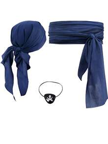 1/3pcs Christmas New Satin Satin Fabric Holiday Funny Cosplay Medieval Renaissance Pirate Headband And Belt Accessories With Pirate Mask, Suitable For Valentine's Day Masquerade Party, Magic Costume Props, New Party Outfit - Multicolor - View 4