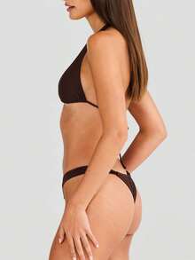 Women's Two Piece Bikini Swimsuit Triangle Top Bathing Suits Back Tie String Cheeky Bikini Sets - Black - View 2