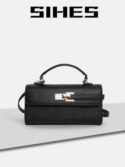 1pc Solid Color PU Leather Women's Backpack Shoulder Crossbody Bag, Fashionable Square Handbag, Flap Closure, Litchi Texture Design, Adjustable Strap, Suitable For Girls, Ladies, College Students, Young Professionals, Office, School, Work, Business, Commute, Outdoor, Travel, Shopping