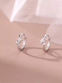 1 Pair Fashion 925 Sterling Silver Zirconia Star Ear Buckle Advanced Sparkling Design For Women Girls Jewelry Gifts