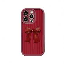 1个TPU材质优雅红色蝴蝶结条纹图案手机壳，兼容 17 Pro Max/17/16 Pro Max/15/13/12/11、S20 FE/A15/S24/A55、Redmi Note 11/Note 12/Note 13 Pro，全包防摔软壳保护套 - 紅色 - 查看 5