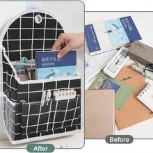 1个壁挂式多口袋收纳袋，无需钻孔。包含收纳篮和隔板，可存放文件、杂志和邮件。防水。适用于厨房、卧室、浴室、学校和办公室。（黑格+白格）