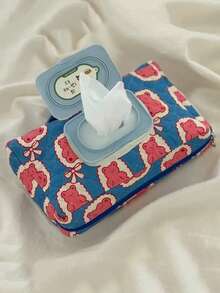 1pc Cute Bear Shaped Wet Wipe Pouch, Vibrant Color, Portable For Outdoor Use, Can Hold Wet Wipes Or Tissue - Blue - View 1
