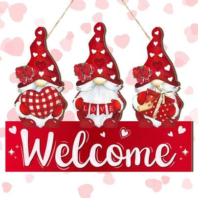 Wooden Valentine's Day Welcome Door Hanging Sign, Sweet Wooden Door Decoration, Suitable For Front Door, Dining Room, Family Garden, Walls, Patio, Indoor, Outdoor, Window (Valentine's Day), Gift For Your Loved One