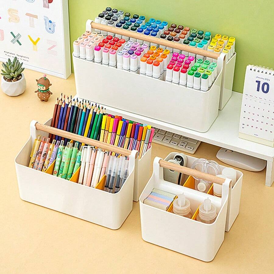 Large Plastic Portable Storage Box With Handle And Adjustable Dividers, Suitable For Storing Art Supplies, Crafts, Colored Pencils, Cosmetics, Etc. - Multicolor - View 1