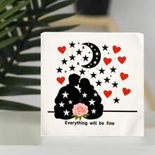 Decorative Wooden Box With Couple Silhouette, Stars, Crescent Moon, Rose & 'Everything Will Be Fine' Inscription - Perfect Romantic Gift For Lovers, Anniversary, Home Decor Accent - White - View 3