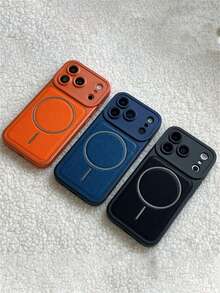 高级电镀磁吸式简约荔枝纹仿皮手机壳，兼容 17 Pro Max/17/16/15/14/13 Pro Max，防震保护套