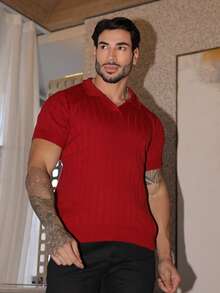 Men's Chic Lightweight Textured Knit Sweater Shirt, High Quality, Perfect For Autumn And Winter, Father's Day. - 紅色 - 查看 9