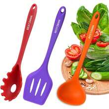 Juego de utensilios de cocina - 11 utensilios de cocina - Utensilios de cocina de silicona de colores - Batería de cocina antiadherente con juego de espátulas - Mejores herramientas de cocina de colores Gadgets de cocina (Caqui) - Multicolor - Ver 9