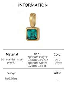VJS 1pc Colorful Cubic Zirconia Pendant, 18K Gold Plated Stainless Steel, Birthstone Necklace DIY Accessory - Multicolor - View 10