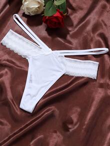 6pcs Plus Size Women Lace Patchwork Sexy Thong Panties, Shapewear Briefs - Multicolor - View 2