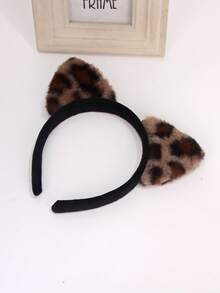 1pc Leopard Print Cat Ear Headband, Wide Non-Slip Cute Cat Ear Shaped Headpiece For Festivals, Parties, Cosplay - Brown - View 3