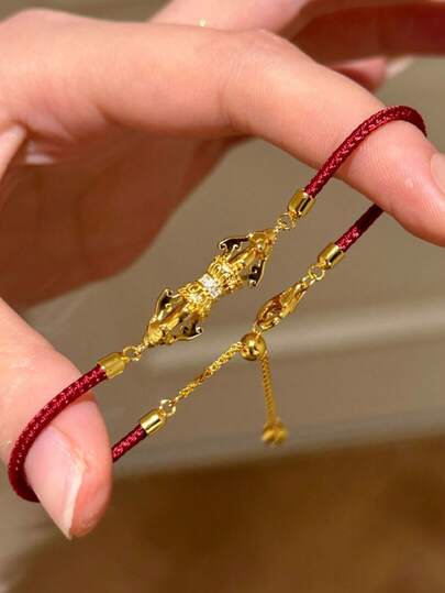 1件不锈钢金刚手镯，配红色绳子，新款中国风奢华优雅百搭饰品