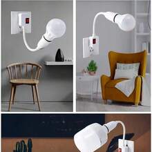 1pc 360° Rotatable Universal Lamp Holder, E27 Screw Socket With Switch, Mini Night Light & Fan Dedicated Lamp Holder, Bedroom Wall Lamp - US A Type Plug(220-240V) - View 3